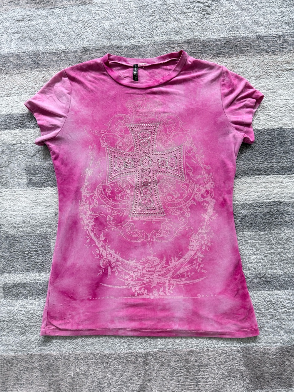 Women's Pink Long-Sleeve Cross Graphic Tee